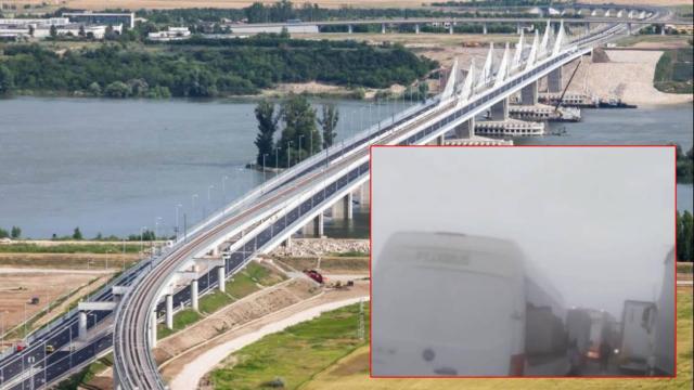 Километрична колона от тирове блокира "Дунав мост-2" (видео)