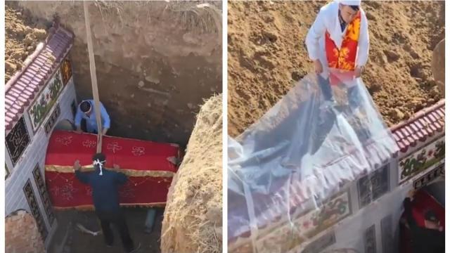 Опасен гаф на погребение в Китай (видео)