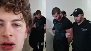 Полицаят, пребил студент в бар на морето, се яви пред съда с белезници (видео)