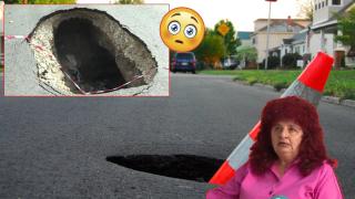 Двуметрова дупка се отвори на улица във Велинград след пропадане на асфалта (видео)