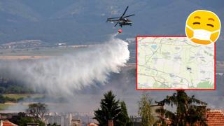 Започна гасенето на пожара край Елин Пелин, стана ясно и опасен ли е въздухът (видео и снимки)