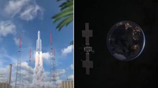 Историческо близко прелитане на сондата "Джус" край Луната и Земята (видео)