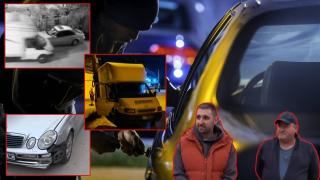 Краден бус помете паркирана кола и се удари в стълб, а шофьорът се опита да избяга (видео)