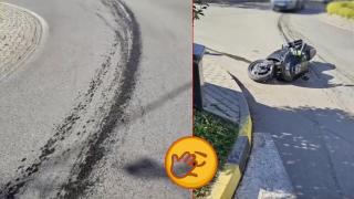 Моторист катастрофира заради гориво на пътя, но получи акт (видео)