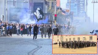 Сблъсъци и задържани преди дербито Левски-ЦСКА в София (видео)