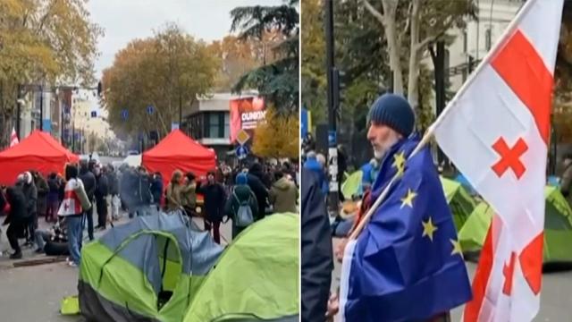 Опозицията в Грузия започна денонощни протести с искане за касиране на вота (видео)