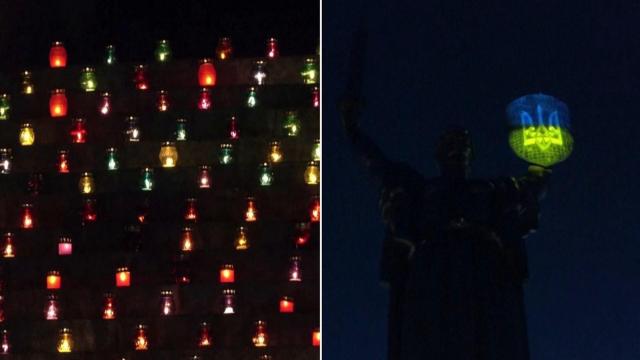 Жители на Киев отбелязаха 1000 дни от нахлуването на Русия с 1000 свещи (видео)