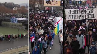 Хиляди протестираха за европейското бъдеще на Грузия, а спорният нов президент положи клетва