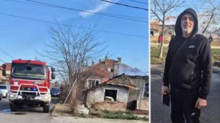 Мъж спаси от пожар две жени секунди преди покривът на къщата им да се срути (видео)