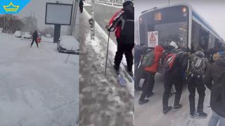 Със ски по тротоарите във Варна… буквално (видео)