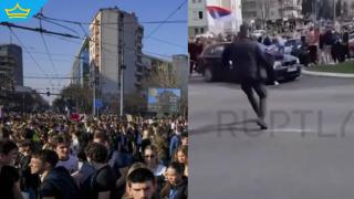 Автомобил се вряза в протестиращи в Белград (видео)