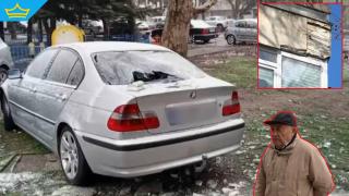 Фасадна плоча се откърти от 14-и етаж на блок в Русе и потроши паркирана кола (видео)