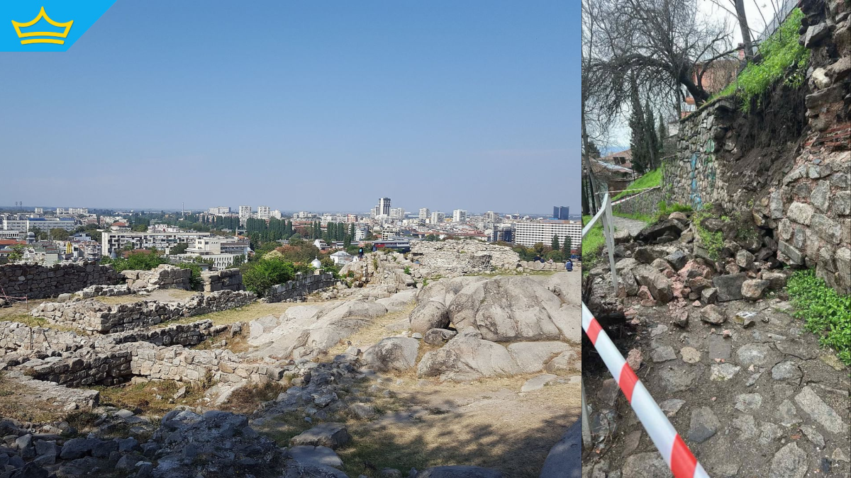 Част от подпорна стена на обновеното „Небет тепе“ в Пловдив рухна