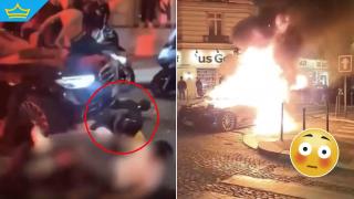 Хаос в Париж след ПСЖ-"Арсенал": Кола се вряза във фенове, а те я запалиха (видео)