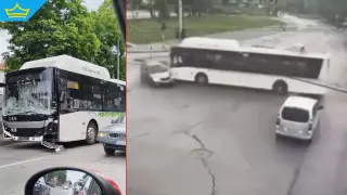 Автобус на градския транспорт в София мина на червено и помете кола на оживено кръстовище (видео)