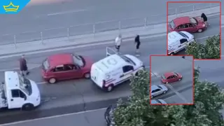 Шофьор едва не прегази друг водач на автомобил, след като бяга от катастрофа в "Люлин" (видео)