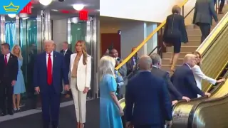 Гаф с ескалатора в централата на ООН – спря, докато Тръмп и Мелания се качваха (видео)