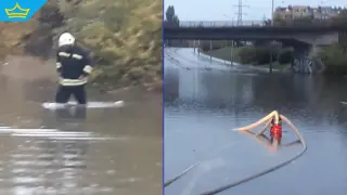 Наводнение блокира движението на няколко трамвая в София (видео)