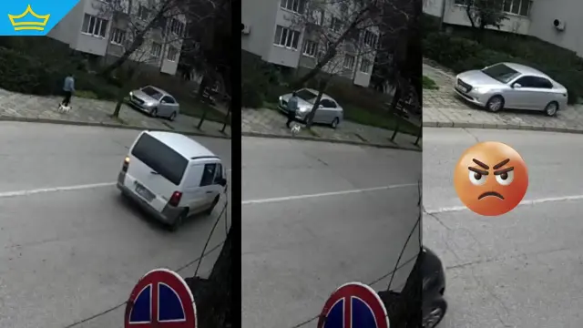 Кола се движи по тротоара в Хасково на сантиметри от пешеходка (видео)