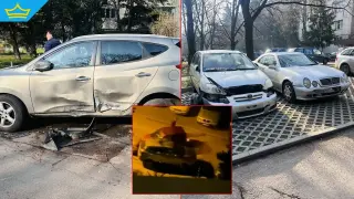 Камера засне как жена бяга от паркинг, на който шофьор е помел няколко автомобила (видео)