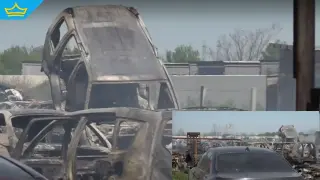 Пожар изпепели десетки автомобили в автоморга край Пловдив (видео)