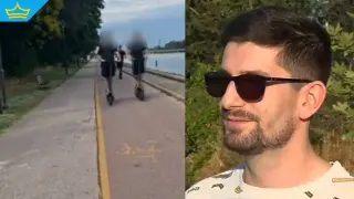Младеж с тротинетка ритна баща с бебешка количка край Гребната база в Пловдив (видео)