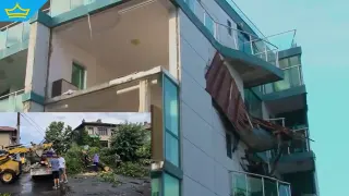 Покрив се откъсна и заби в жилищна сграда след буря в Приморско (видео)