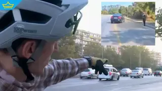 Кола се качи на тротоара и блъсна пешеходец във Варна, велосипедист му спаси живота (видео)