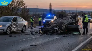 Пиян шофьор обърна кола по таван при изпреварване край Плевен